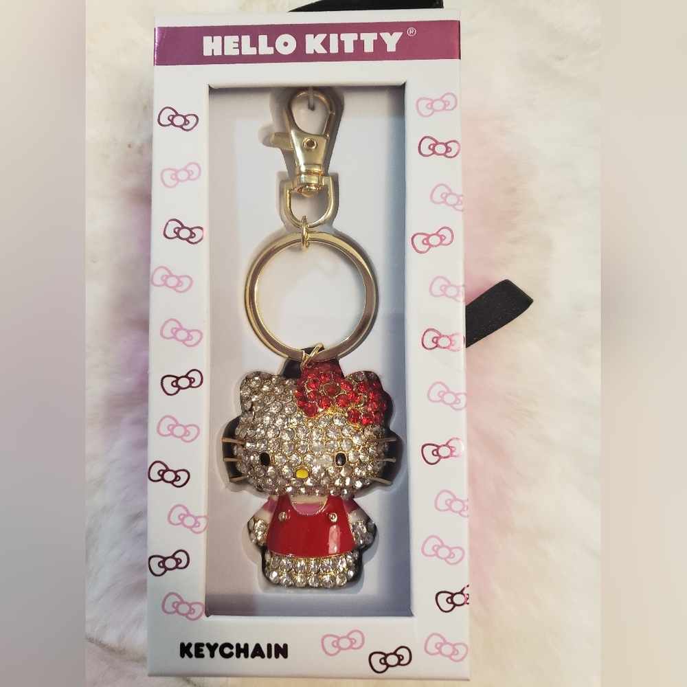 Hello Kitty Sanrio Red and Gold Crystal Keychain, Purse Charm, Backpack Charm